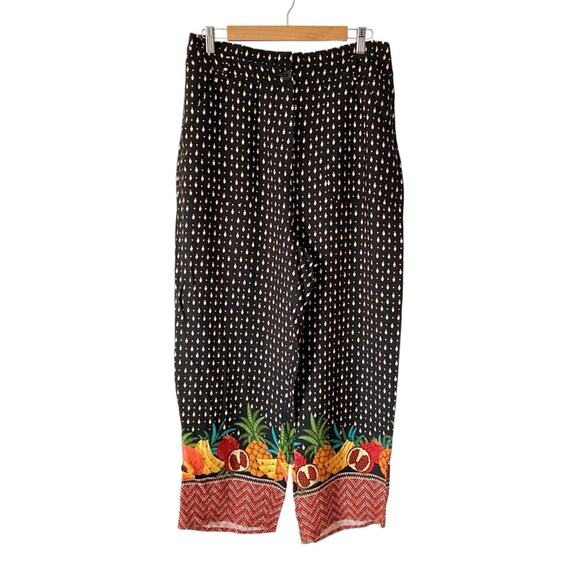 Farm Rio Anthropologie Tucker Paper bag Black Fruit Pants size large NO BELT - Picture 2 of 9
